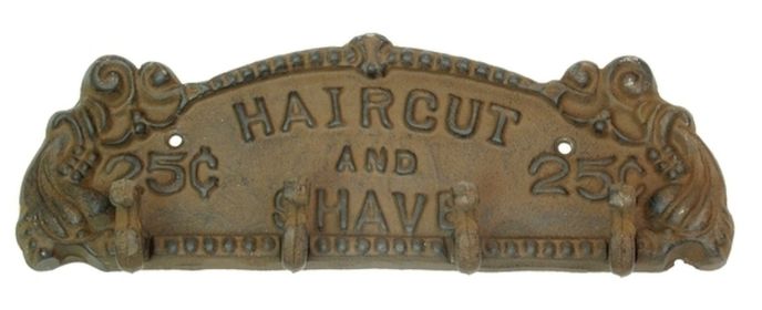 Cast Iron WHITE Haircut and Shave PlaqueHanger