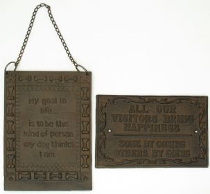 Cast Iron Set of Two Rust Plaques: Visitors & Life's Goal