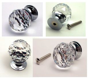 Large Rounded Crystal Drawer Pull Clear