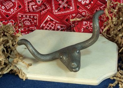 Cast Iron Longhorn Steer Skull Towel Hook 6 in Set