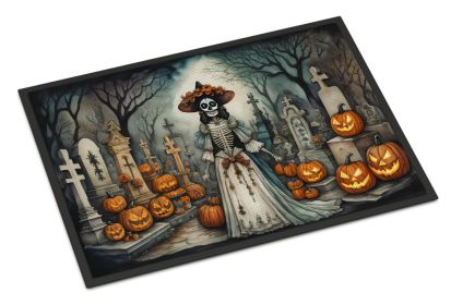 La Catrina Skeleton Spooky Halloween Doormat Front Door Mat Indoor Outdoor Rugs for Entryway, Non Slip Washable Low Pile, 24H X 36W