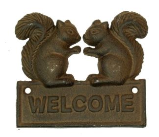 Cast Iron Squirrel Welcome Plaque