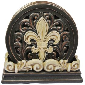Fleur De Lis Carved Scroll Coaster Set