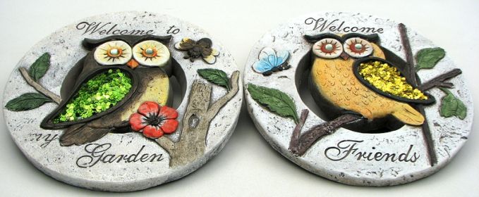 Owl Cement Garden Stone set of 2