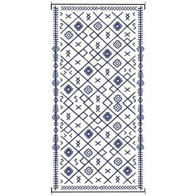 Reversible Outdoor Rug, Waterproof Plastic Straw With Carry Bag, 9 X 18, Blue & White Rhombus (Color: Blue)