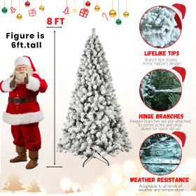 5ft 6ft 8ft 9ft Pre-Lit Flocked Christmas Tree Hinged Artificial Xmas Trees Premium PVC Branches With Lights (Option: 8ft)