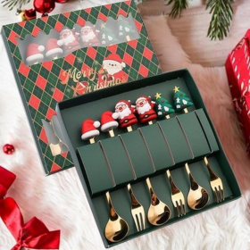 Six-piece Flatware Mixing Spoon Style Cutlery Set (Option: 6Christmas Spoons Forks Set)