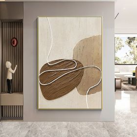 Handmade Oil Painting White and Beige Minimalist Wall Art Oversize Minimalist Painting on Canvas Neutral Textured Painting Brown Wall Decorative (Style: 01, size: 90X120cm)